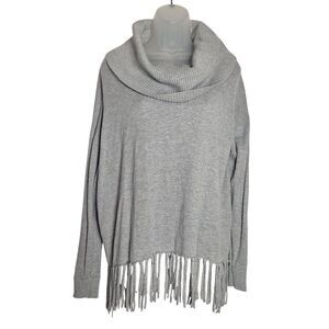 Michael Kors Cowl Neck Fringe Sweater Long Sleeve Medium Loose Gray Womens